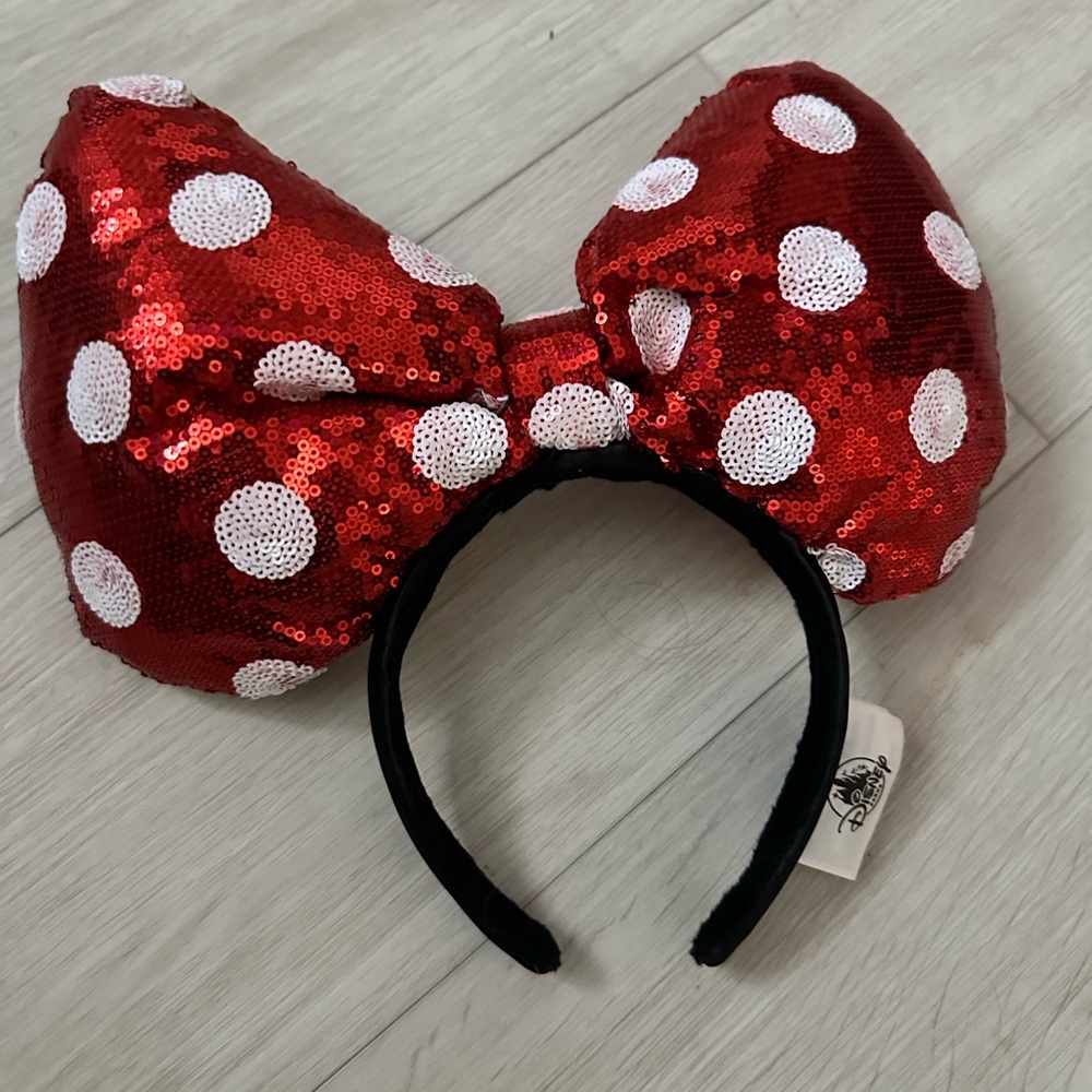 Disney Parks Sparkling Red and White Big Bow Headband/Mickey Ears